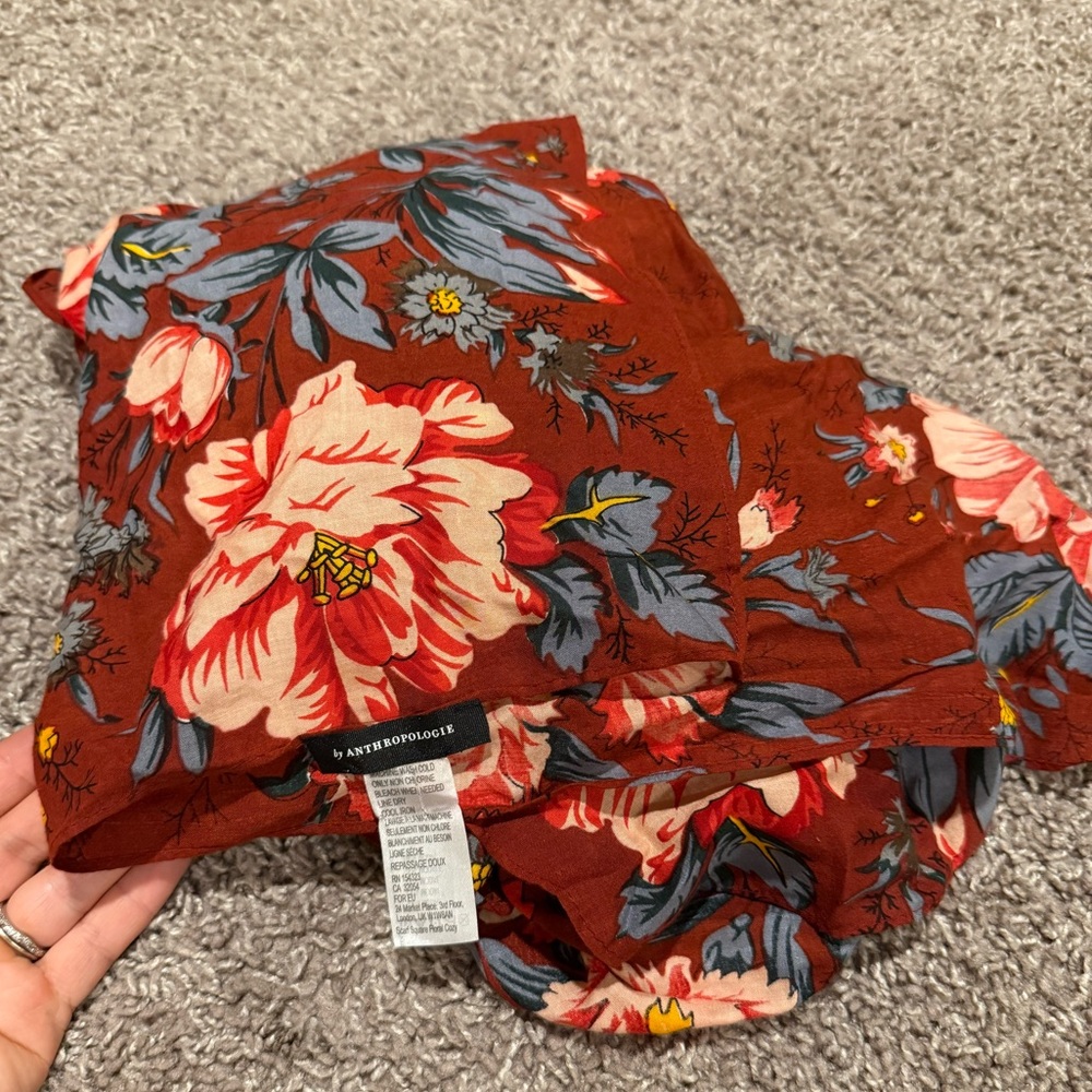 Anthropologie Square Big Scarf 48”X 48” Fall Burgundy Floral Harvest